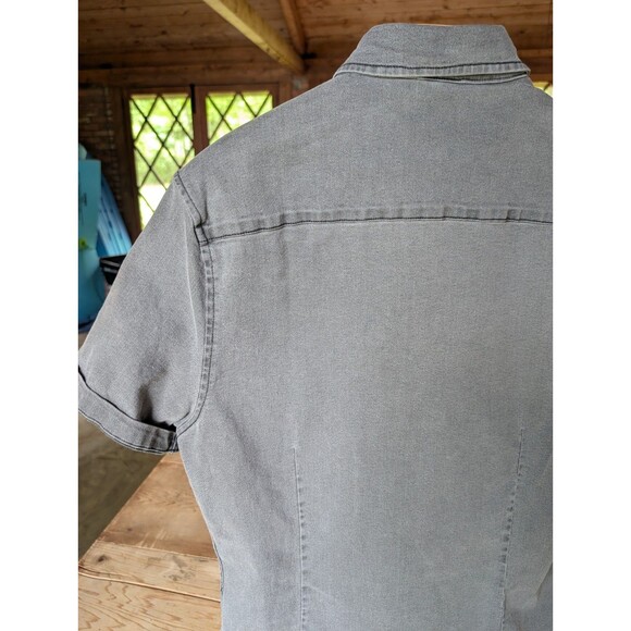 Asos Design Button Down Shirt Mens Large Gray Chambray Short Cuff Sleeve Casual - Picture 10 of 16